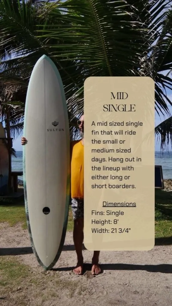 Vultun midlength surfboard Siargao — catches small and big waves