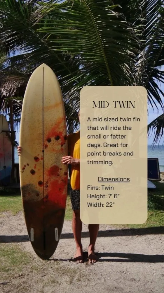 Vultun midlength surfboard rental — performance shape for Siargao reef breaks