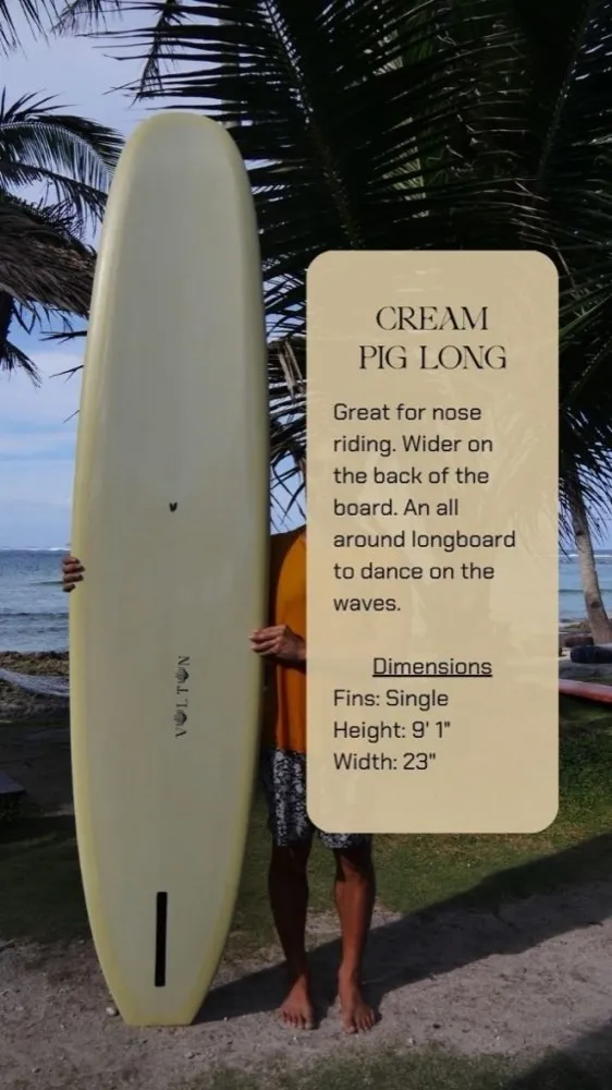 Vultun longboard surfboard rental — ideal for cross-stepping and hang fives