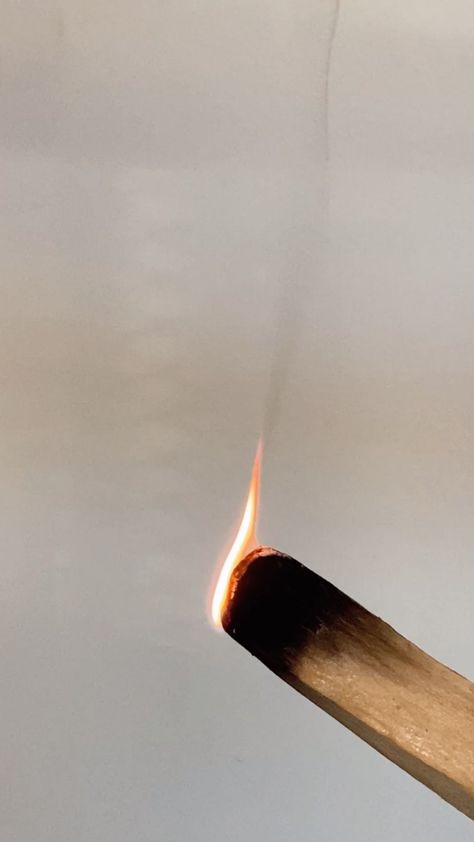 Palo santo stick burning with flame and rising smoke
